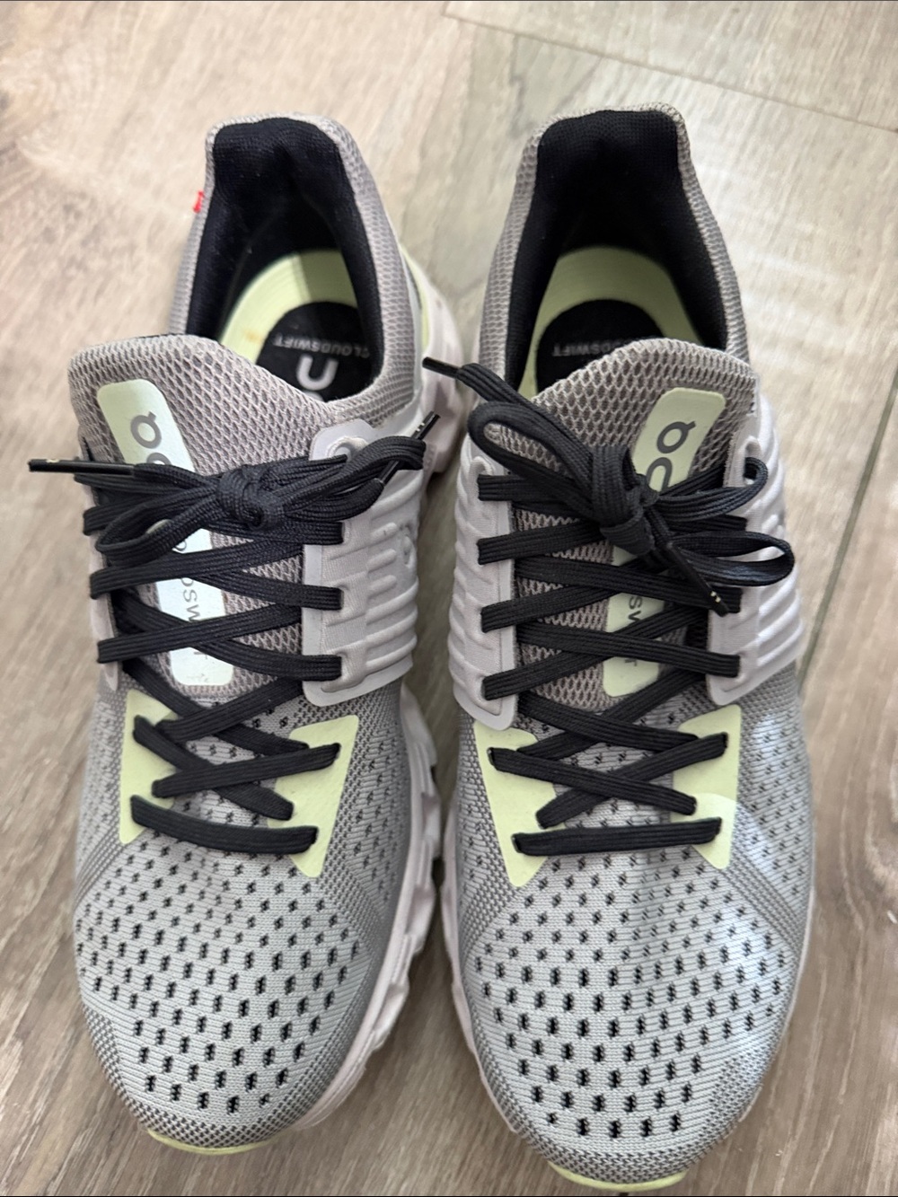 ON Women's Grey Athletic Running Shoes with Pale Yellow Accents